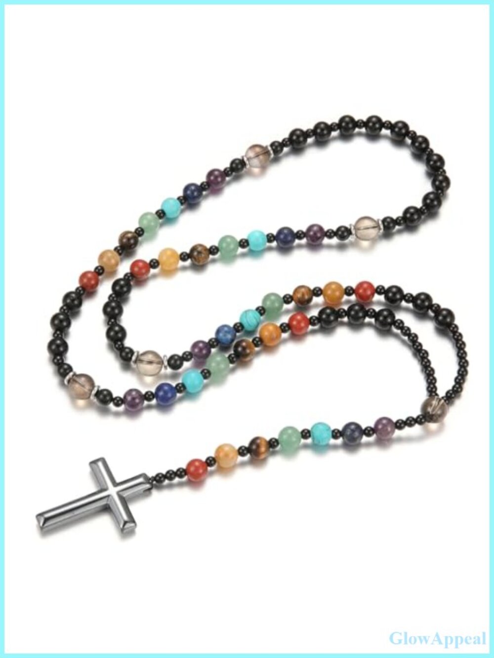 Men's Catholic Rosary Beads Necklace with Cross Pendant Religious
